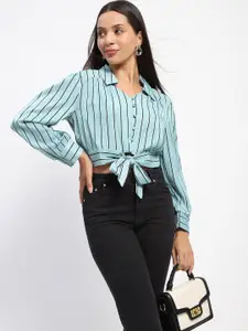 Madame Women Spread Collar Striped Casual Shirt
