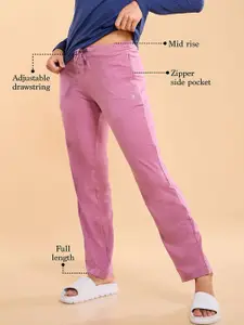 Enamor Essentials E014-Mid Rise Slim Fit Basic Straight Leg Lounge Pants