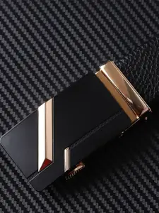 WINSOME DEAL Men Textured Slider Buckle Closure Formal Belt