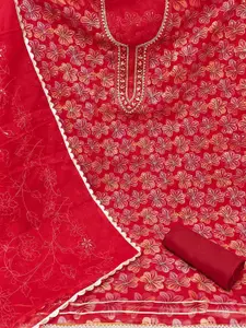 Peachmode Embroidered Sequinned Organza Unstitched Dress Material