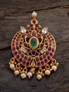 Kushal's Fashion Jewellery Embellished Bridal Gold-Plated 92.5 Silver Temple Pendant