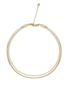 SWASHAA Gold Plated Cubic Zirconia Stainless Steel Necklace