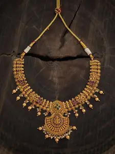 Kushal's Fashion Jewellery Gold-Plated Stone-Studded & Beaded Antique Necklace