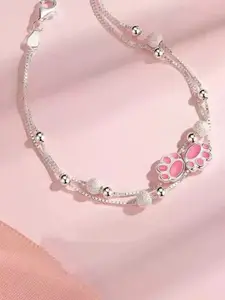 MYKI Silver-Plated Stainless Steel Pet Paw Charm Link Bracelet