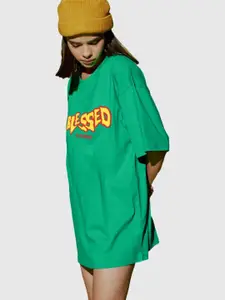 Leotude Women Typography Printed Extended Sleeves Applique T-shirt