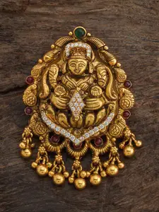 Kushal's Fashion Jewellery 92.5 Pure Silver Gold-Plated Studded & Beaded Temple Pendant