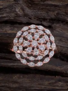 Kushal's Fashion Jewellery Rose-Gold-Plated Cubic Zirconia-Studded Adjustable Finger Ring