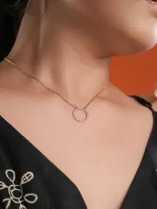 SWASHAA Rose Gold-Plated Stainless Steel Cubic Zirconia Studded Holo Necklace