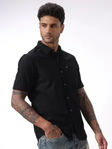 WROGN Men Custom Spread Collar Solid Cotton Slim Fit Casual Shirt