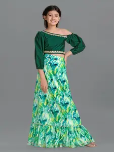 BAESD Girls One Shoulder Puffed Sleeves Ready to Wear Lehenga & Blouse