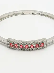 ZENEME Rhodium-Plated American Diamond Studded Bangle-Style Bracelet