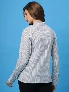 DressBerry Women Classic Spread Collar Striped Cotton Casual Shirt