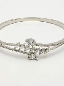 ZENEME American Diamond Rhodium-Plated Bangle-Style Bracelet