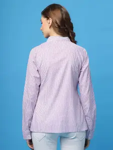 DressBerry Women Classic Spread Collar Striped Cotton Casual Shirt