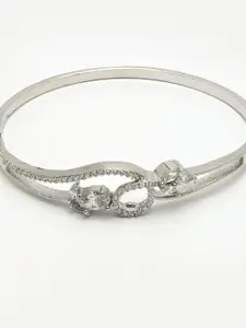ZENEME Rhodium-Plated American Diamond Studded Bangle-Style Bracelet