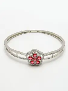 ZENEME American Diamond Rhodium-Plated Bangle-Style Bracelet