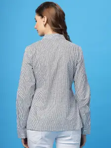 DressBerry Women Classic Spread Collar Striped Cotton Casual Shirt