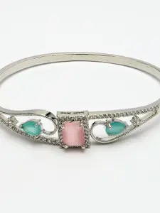 ZENEME Rhodium-Plated American Diamond Studded Bangle-Style Bracelet