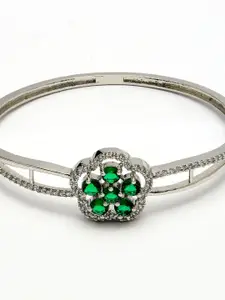 ZENEME Rhodium Plated American Diamond Studded Bangle-Style Bracelet