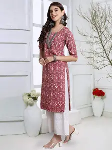 7Threads Ethnic Motifs Printed Round Neck Straight Kurta