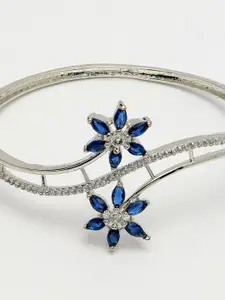 ZENEME Rhodium-Plated American Diamond Studded Bangle-Style Bracelet