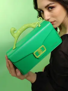 HAUTE SAUCE by  Campus Sutra HAUTE SAUCE by Campus Sutra Leather Structured Satchel with Bow Detail