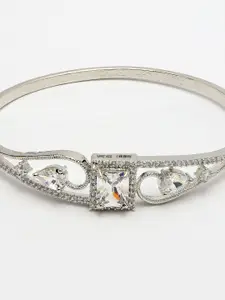 ZENEME Rhodium-Plated American Diamond Studded Bangle-Style Bracelet