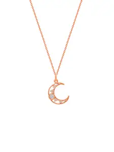 SILBERRY 925 Sterling Silver Rose Gold-Plated Quirky Cubic Zirconia Pendant with Chain