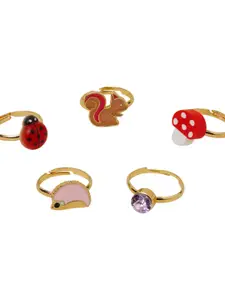 Accessorize Girls Set Of 5 Stone Studded Adjustable Finger Ring