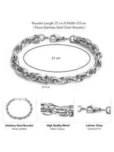 Peora Men Silver Plated Stainless Steel Link Bracelet