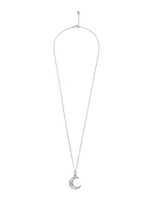 SILBERRY 925 Sterling Silver Rhodium-Plated Quirky Cubic Zirconia Pendant with Chain