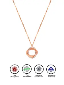 SILBERRY 925 Sterling Silver Rose Gold-Plated Circular Cubic Zirconia Pendant with Chain