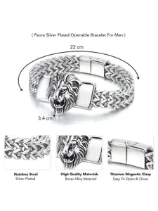 Peora Men Silver Plated Stainless Steel Link Bracelet