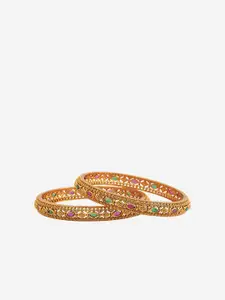 Kushal's Fashion Jewellery Set Of 2 Gold Plated Stone Studded Bangles