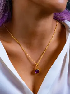 TOTAPARI Gold Plated Amethyst Studded Crown Charm Pendants with Chain