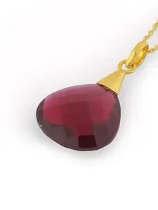 TOTAPARI Gold Plated Ruby Studded Oval Shaped Pendant With Chain
