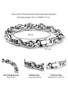 Peora Men Silver-Plated Stainless Steel Openable Link Bracelet