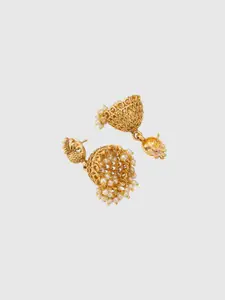 aadita Gold Plated Beaded Dome Shaped Jhumkas