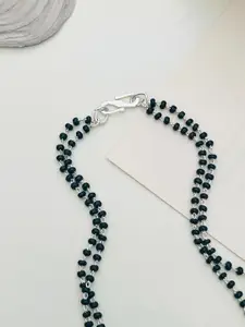 ABDESIGNS Silver-Plated American Diamond Studded and Beaded Mangalsutra With Earrings