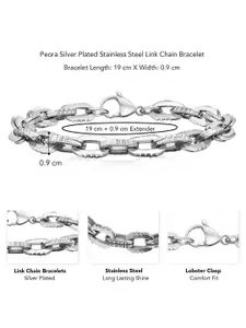Peora Men Silver-Plated Stainless Steel Openable Link Bracelet