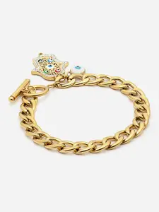 PANASH 18KT Gold Plated Evil Eye Stainless Steel Tarnish-Free Waterproof Charm Bracelet