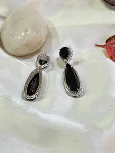 The Jewellery Tale Silver-Plated American Diamond Studded Teardrop Shaped Drop Earrings