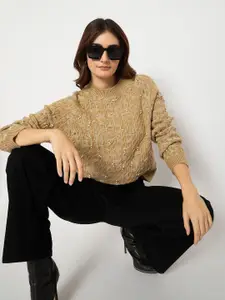 Madame Women Cable Knit Self Design Pullover