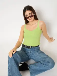 Madame Women Ribbed Crop Sweater Vest