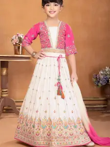Lagorii Girls Embroidered Sequinned Lehenga & Blouse With Dupatta