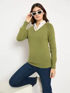 Madame Women V-Neck Pullover Sweater