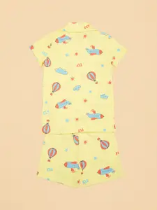 Pantaloons Junior Girls Printed Shirt Collar Night Suit