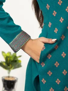 Anouk Mandarin Collar Floral Woven Design Acrylic Straight Kurta