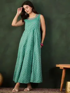 Sangria Printed Fit & Flare Maxi Ethnic Dress