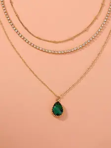 Just Lil Things just-lil-things Set Of 3 Stone-Studded Pendant With Chain